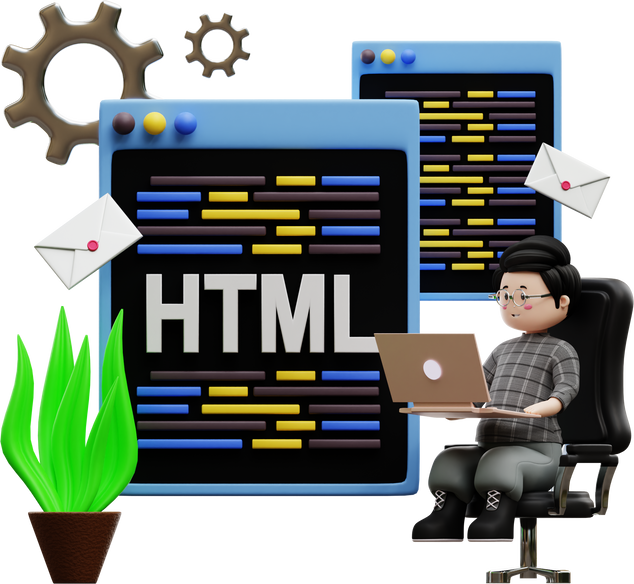 Web developer working on project 3D Illustration